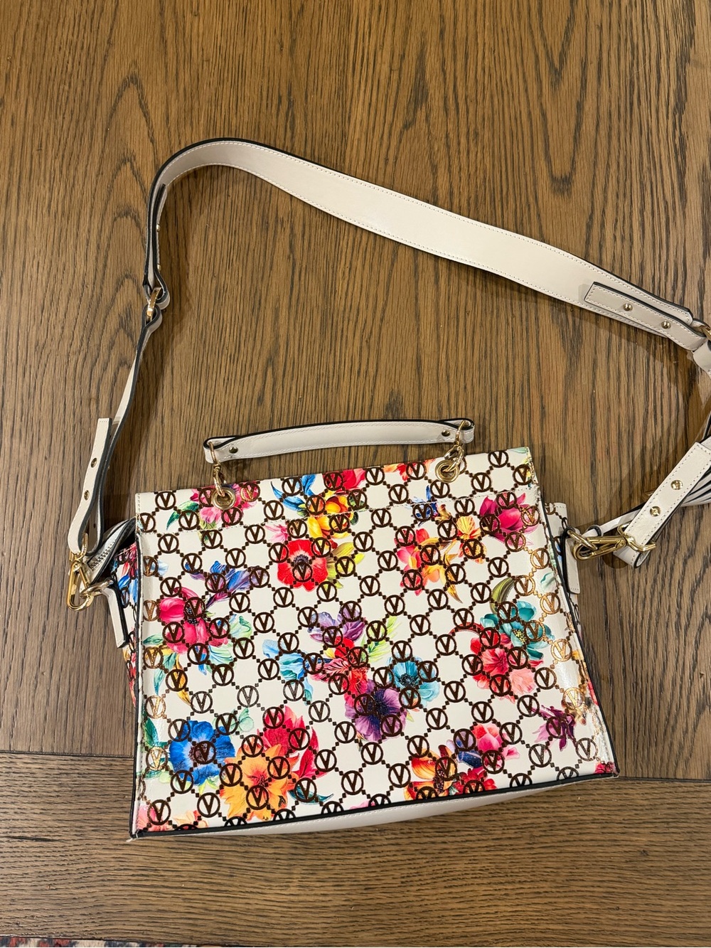 Valentino Floral Logo Shoulder Bag in Cream - Picture 8 of 8